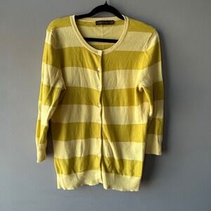 The Limited Womens Yellow Striped Button Cardigan Sweater Size L 3/4 Sleeve